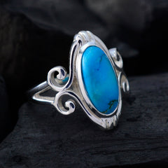 Turquoise Solitaire Latin American Sterling Silver Blue Gemstone Minimal Rope Wire Ring Jewelry