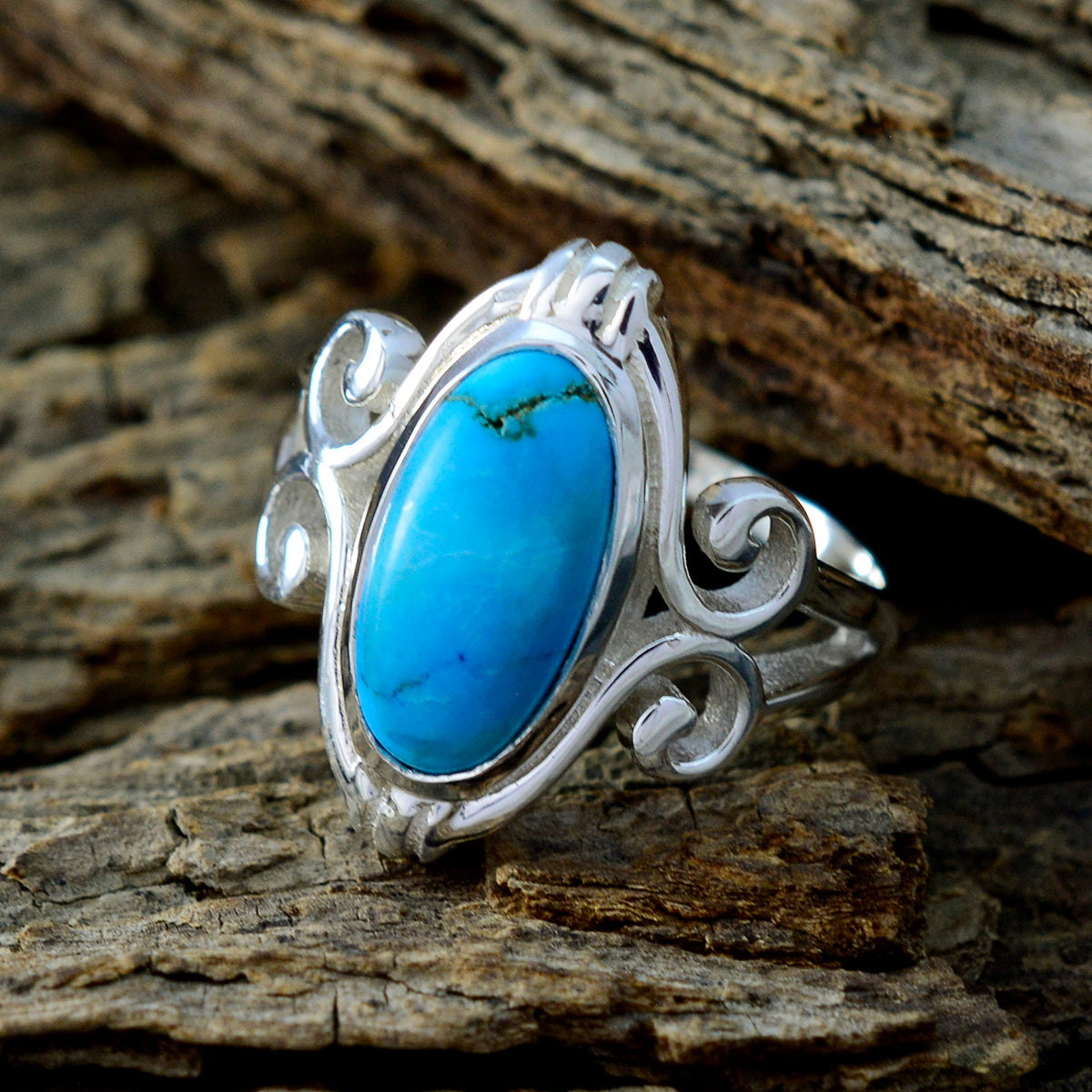Turquoise Solitaire Latin American Sterling Silver Blue Gemstone Minimal Rope Wire Ring Jewelry
