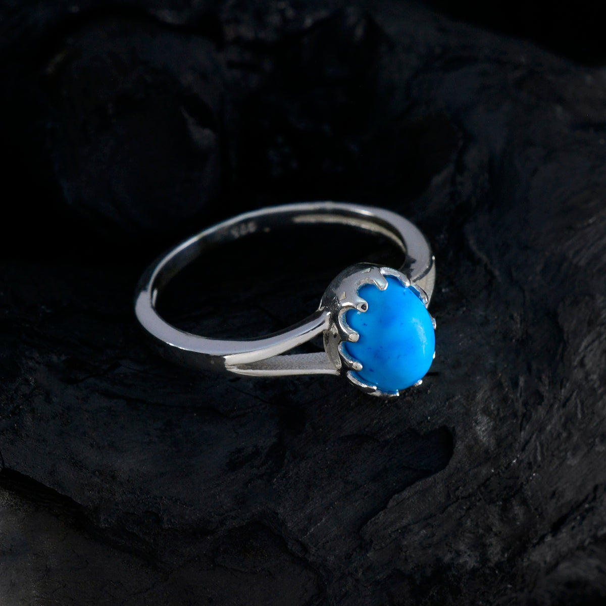 Turquoise Solitaire Turkish Sterling Silver Blue Gemstones Dainty Abstract Ring Jewelry