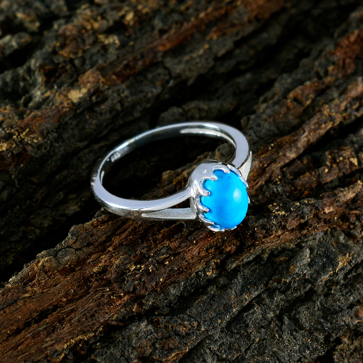 Turquoise Solitaire Turkish Sterling Silver Blue Gemstones Dainty Abstract Ring Jewelry