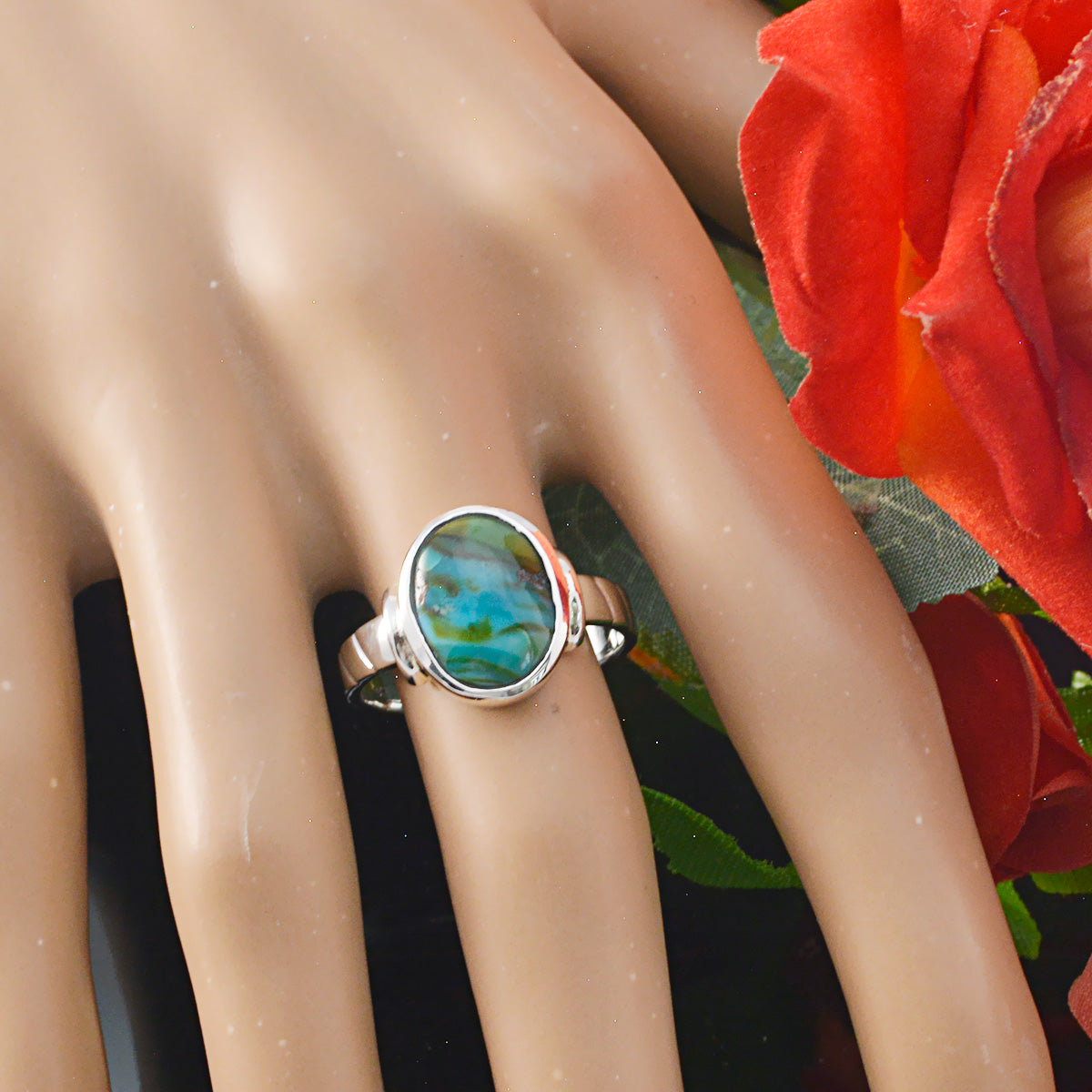 Turquoise Solitaire Moroccan 925 Sterling Silver Blue Gemstones Classic Luxurious Ring Jewellery