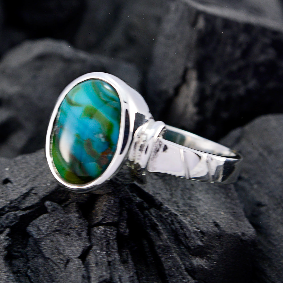 Turquoise Solitaire Moroccan 925 Sterling Silver Blue Gemstones Classic Luxurious Ring Jewellery