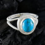 Turquoise Solitaire Italian 925 Silver Blue Gemstones Classic Rope Wire Ring Jewellery