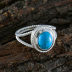 Turquoise Solitaire Italian 925 Silver Blue Gemstones Classic Rope Wire Ring Jewellery