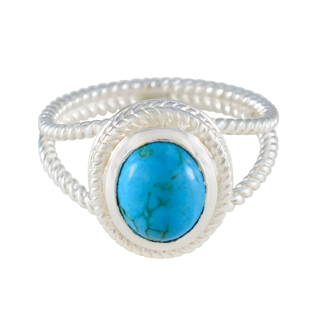 Turquoise Solitaire Italian 925 Silver Blue Gemstones Classic Rope Wire Ring Jewellery