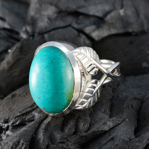 Turquoise Solitaire French 92.5 Silver Blue Gemstone Statement Leafy Ring Jewelry