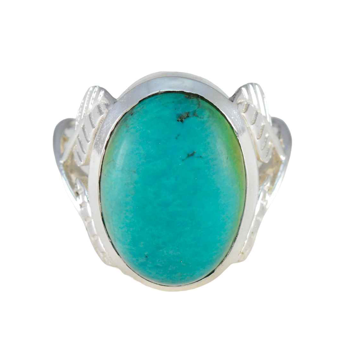 Turquoise Solitaire French 92.5 Silver Blue Gemstone Statement Leafy Ring Jewelry