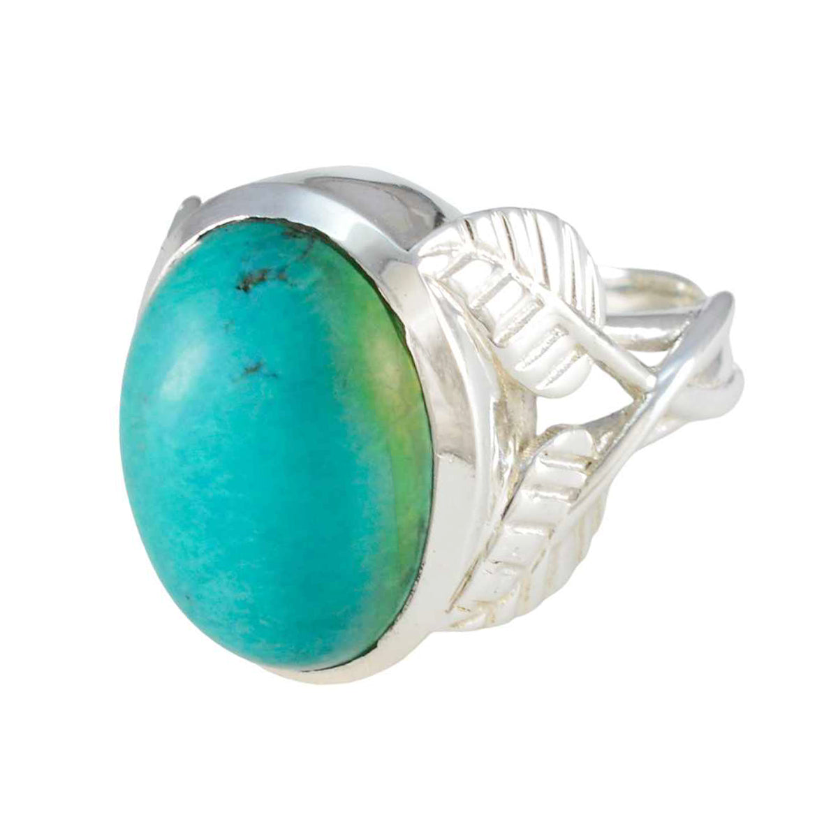 Turquoise Solitaire French 92.5 Silver Blue Gemstone Statement Leafy Ring Jewelry