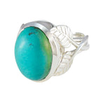 Turquoise Solitaire French 92.5 Silver Blue Gemstone Statement Leafy Ring Jewelry