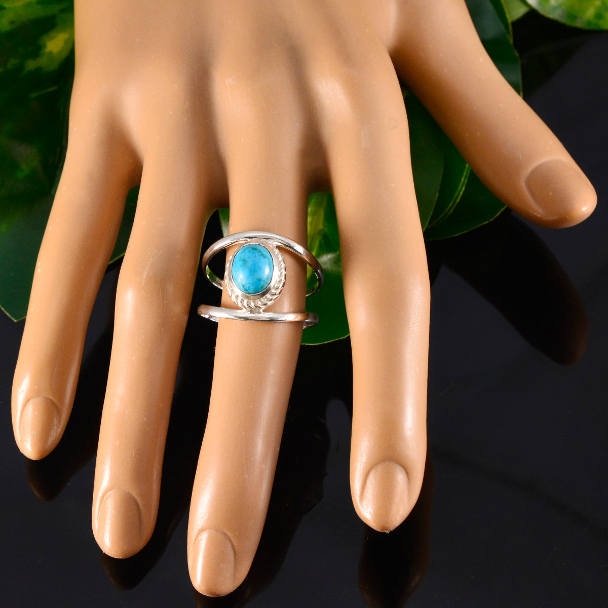 Turquoise Solitaire French Silver Blue Gemstone Tiny Ethnic Ring Jewellery