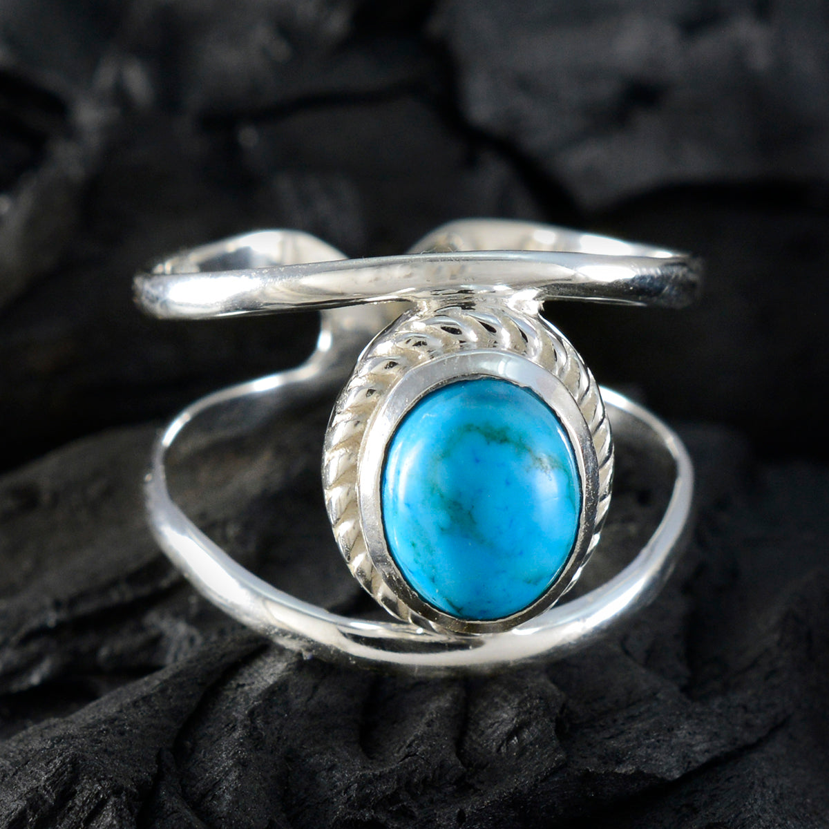 Turquoise Solitaire French Silver Blue Gemstone Tiny Ethnic Ring Jewellery