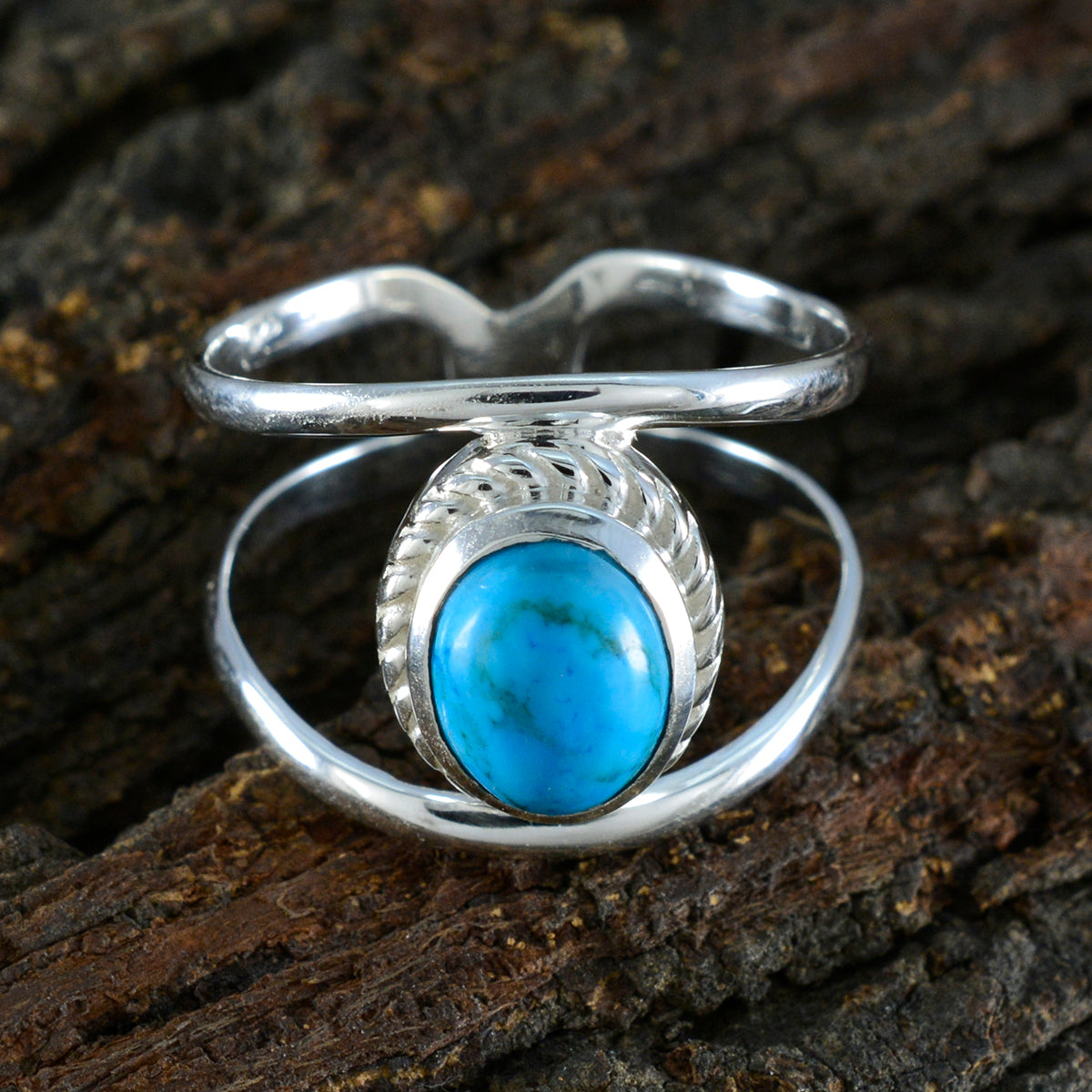 Turquoise Solitaire French Silver Blue Gemstone Tiny Ethnic Ring Jewellery