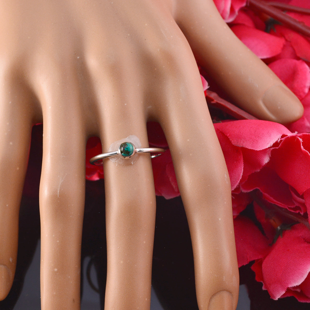 Turquoise Solitaire Korean 92.5 Silver Blue Gems Minimalist Graceful Ring Jewelry