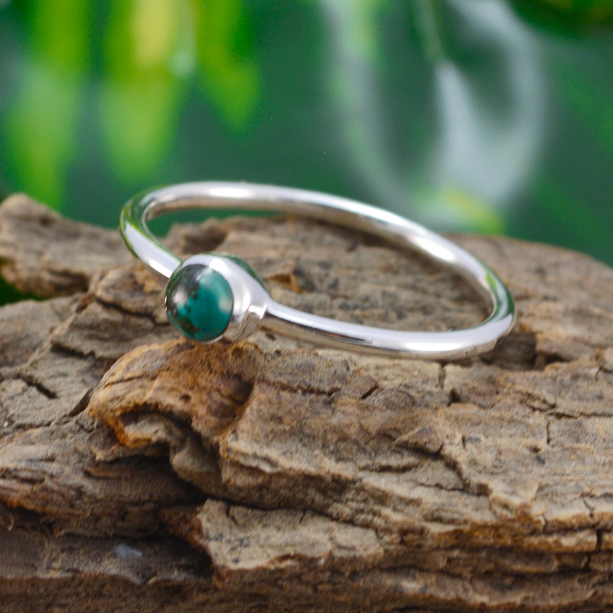 Turquoise Solitaire Korean 92.5 Silver Blue Gems Minimalist Graceful Ring Jewelry