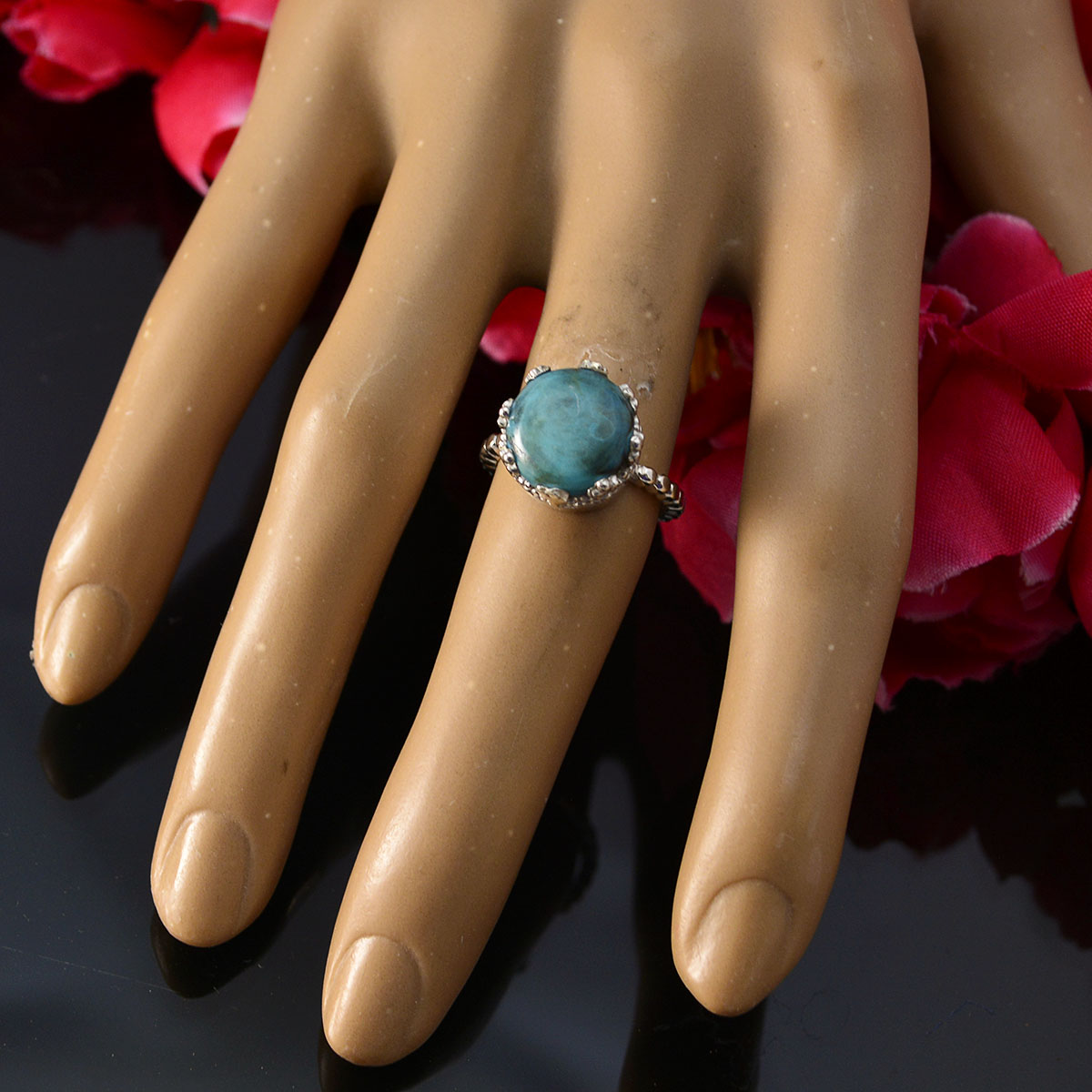 Turquoise Solitaire Indian Sterling Silver Blue Gems Slim Romantic Ring Jewelry