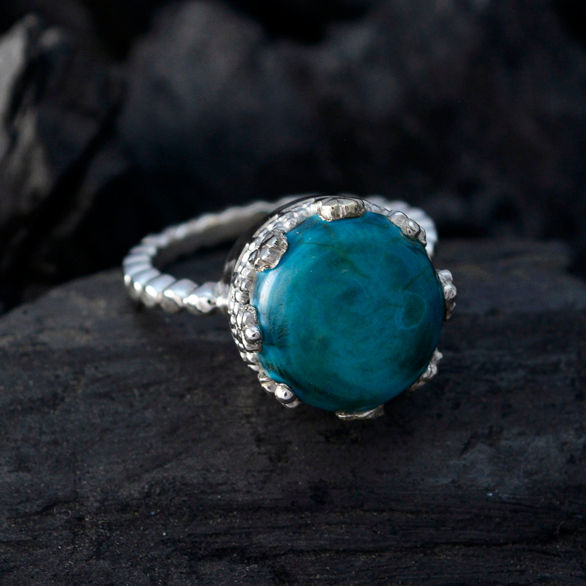 Turquoise Solitaire Indian Sterling Silver Blue Gems Slim Romantic Ring Jewelry