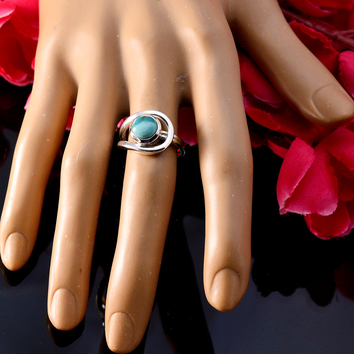 Turquoise Solitaire African 92.5 Silver Blue Gemstones Slim Sophisticated Ring Jewelry