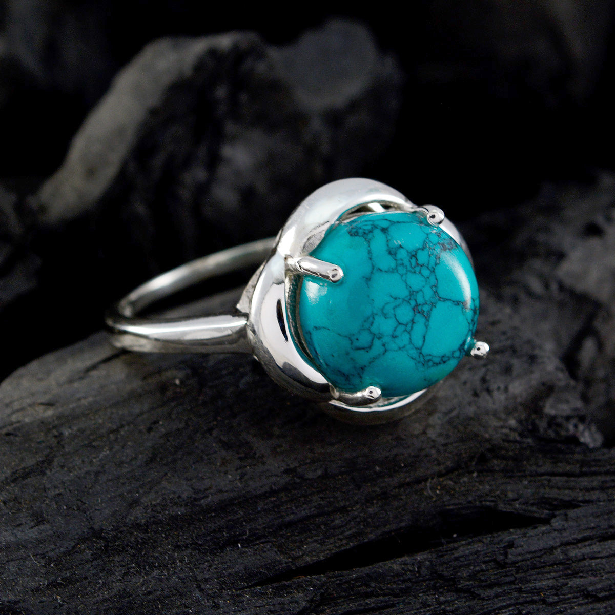Turquoise Solitaire German 92.5 Silver Blue Gems Minimal Glamorous Ring Jewelry