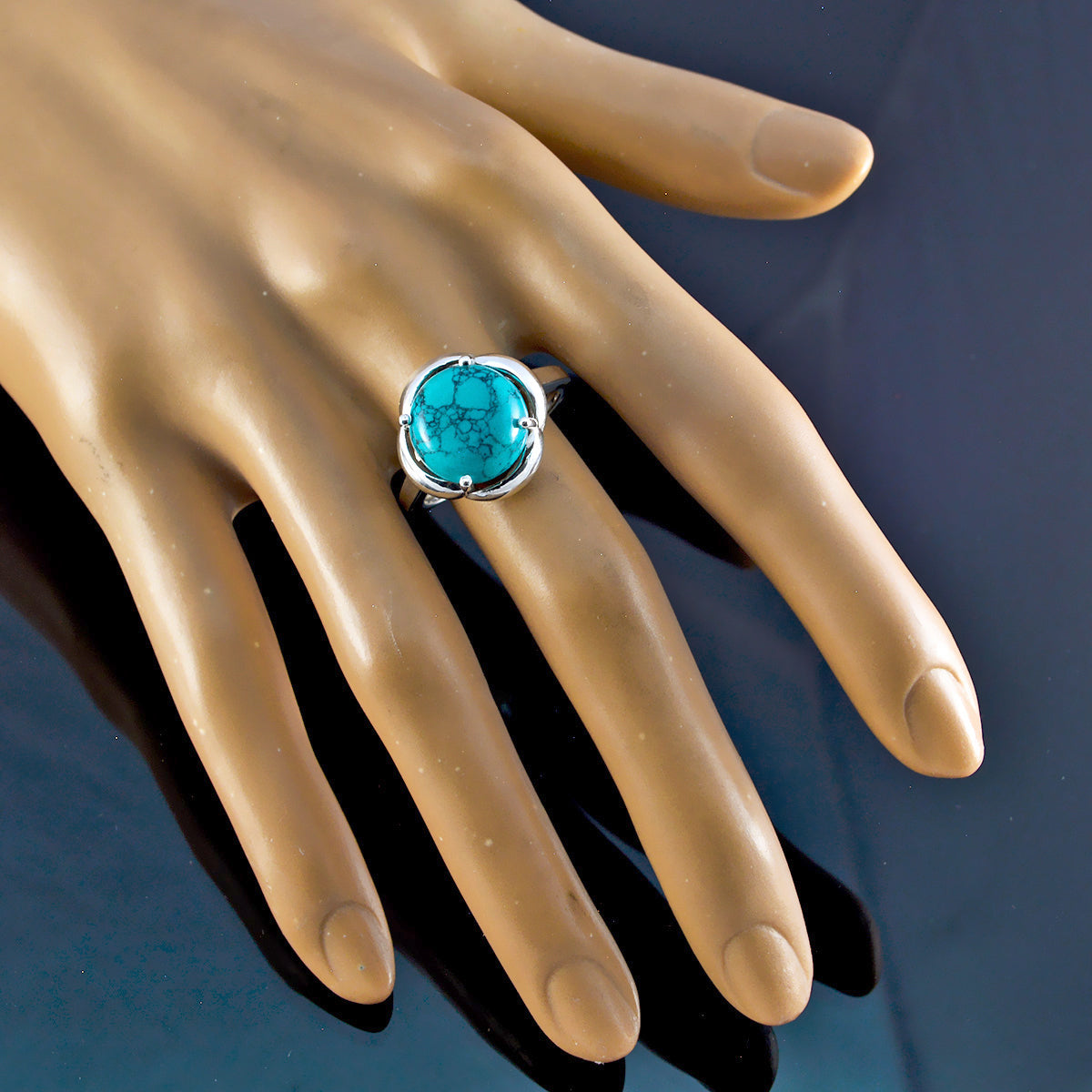 Turquoise Solitaire German 92.5 Silver Blue Gems Minimal Glamorous Ring Jewelry