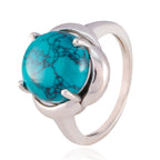 Turquoise Solitaire German 92.5 Silver Blue Gems Minimal Glamorous Ring Jewelry