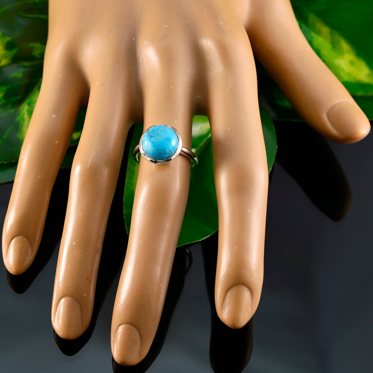 Turquoise Solitaire Egyptian 92.5 Silver Blue Gems Tiny Graceful Ring Jewellery