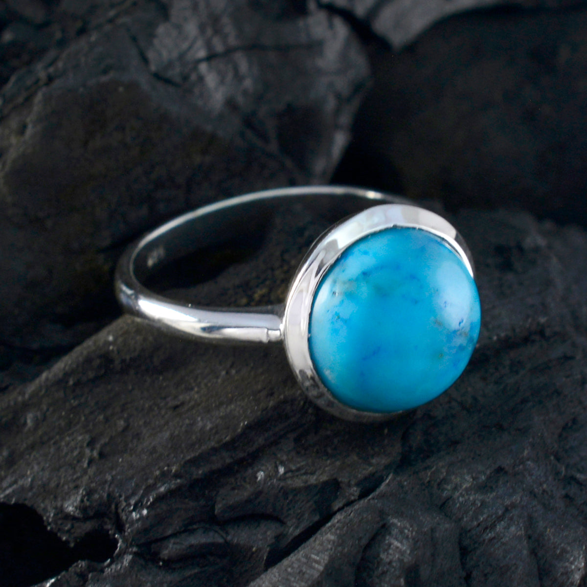 Turquoise Solitaire Egyptian 92.5 Silver Blue Gems Tiny Graceful Ring Jewellery