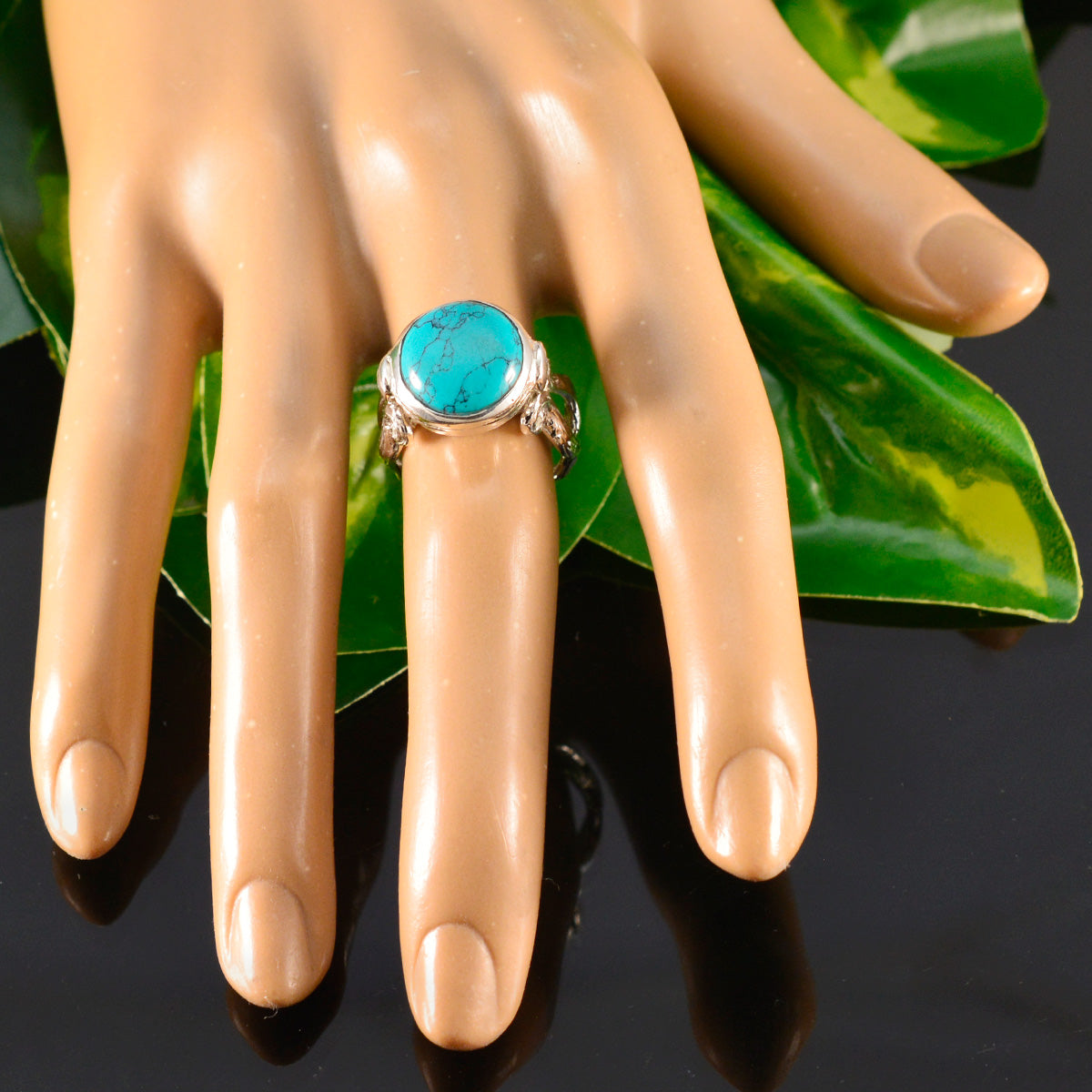 Turquoise Solitaire French 925 Silver Blue Gemstone Versatile Abstract Ring Jewelry