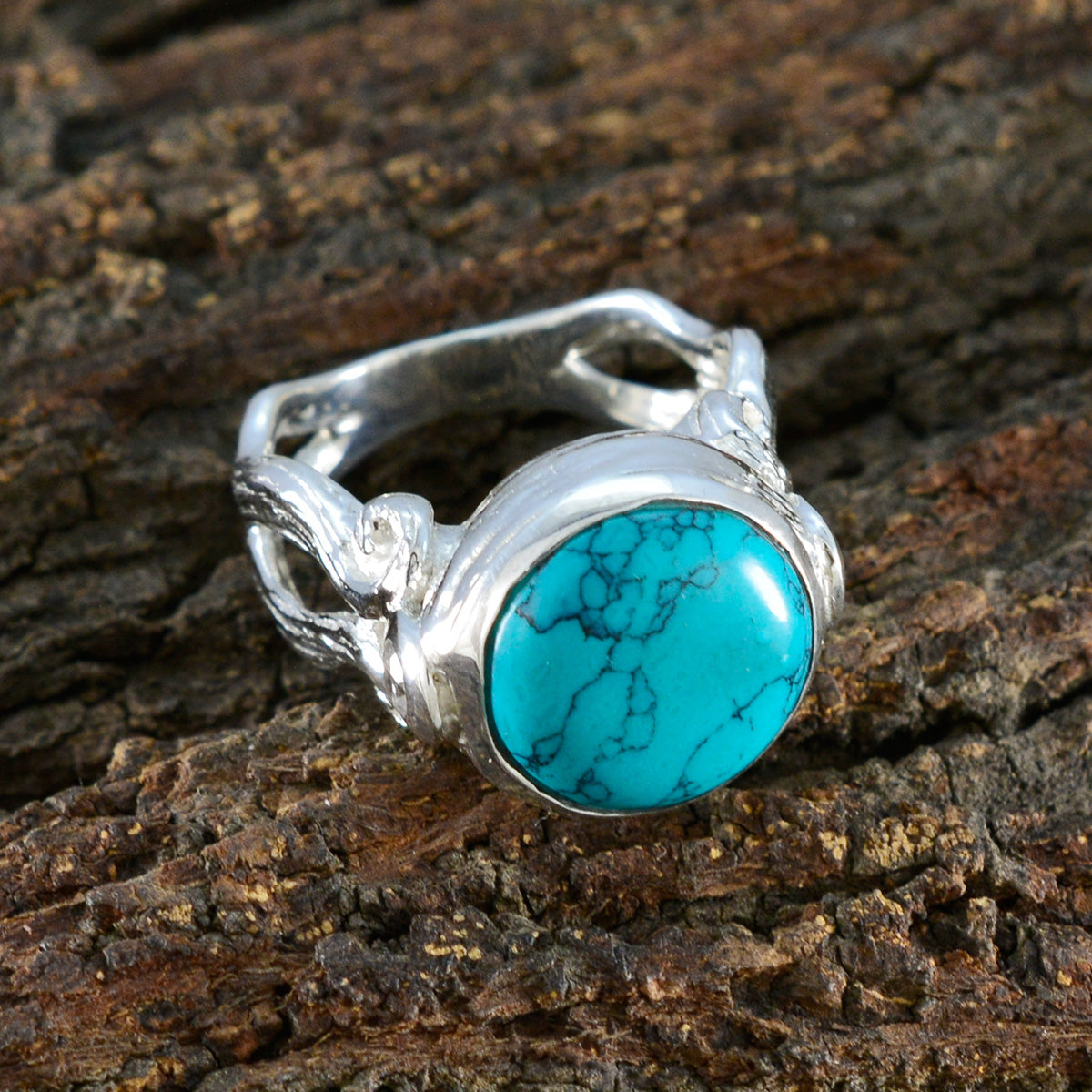 Turquoise Solitaire French 925 Silver Blue Gemstone Versatile Abstract Ring Jewelry