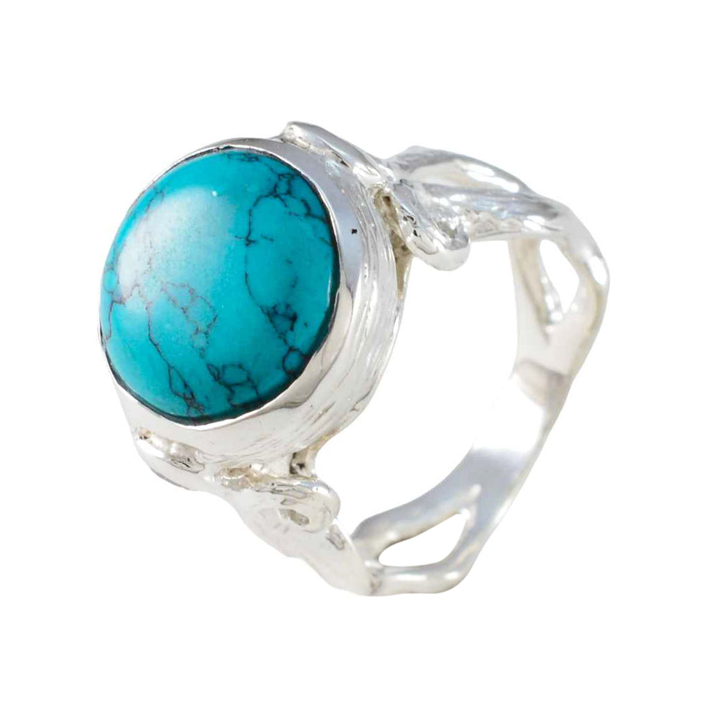 Turquoise Solitaire French 925 Silver Blue Gemstone Versatile Abstract Ring Jewelry
