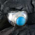 Turquoise Solitaire Russian Silver Blue Gemstone Eye catching Contemporary Ring Jewellery