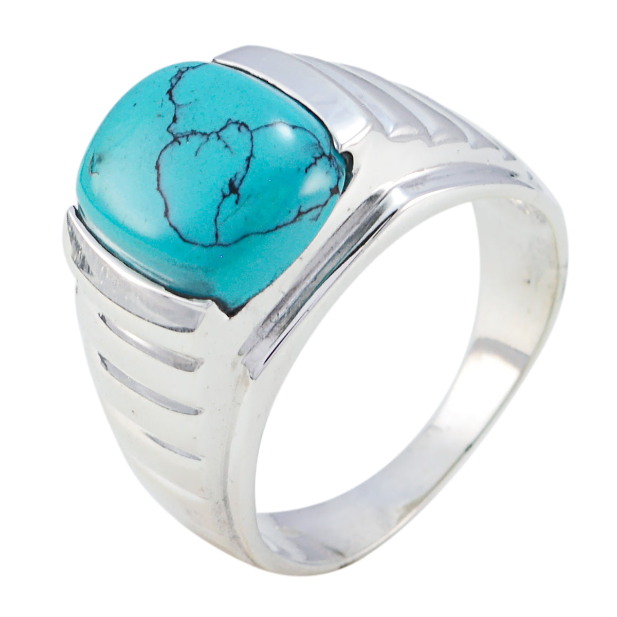 Turquoise Solitaire African 925 Silver Blue Gemstone Eye catching Armor Ring Jewelry