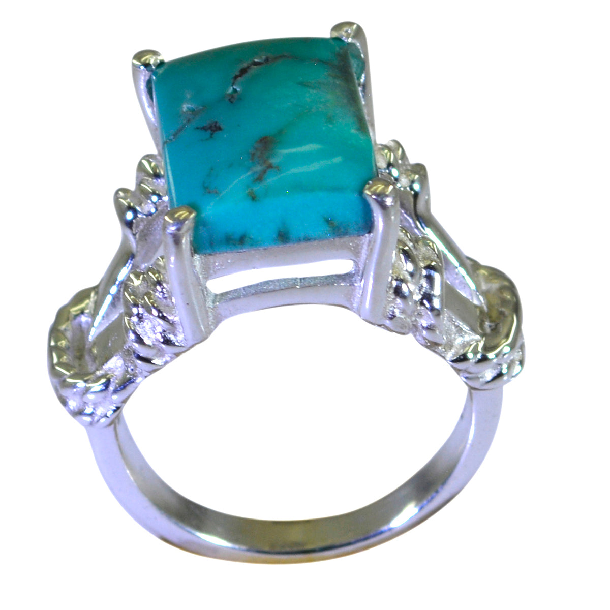 Anillo de cuerda de alambre llamativo con gemas azules y solitario turquesa de plata esterlina de Oriente Medio Imagen secundaria del producto