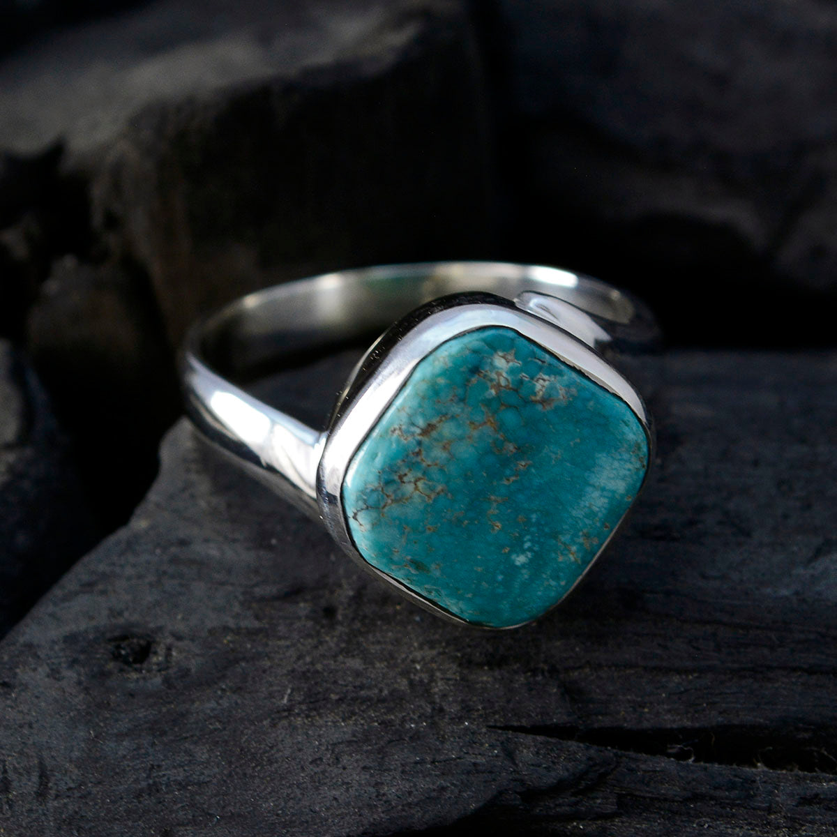 Turquoise Solitaire Moroccan 925 Sterling Silver Blue Gemstone Minimal Modern Ring Jewelry