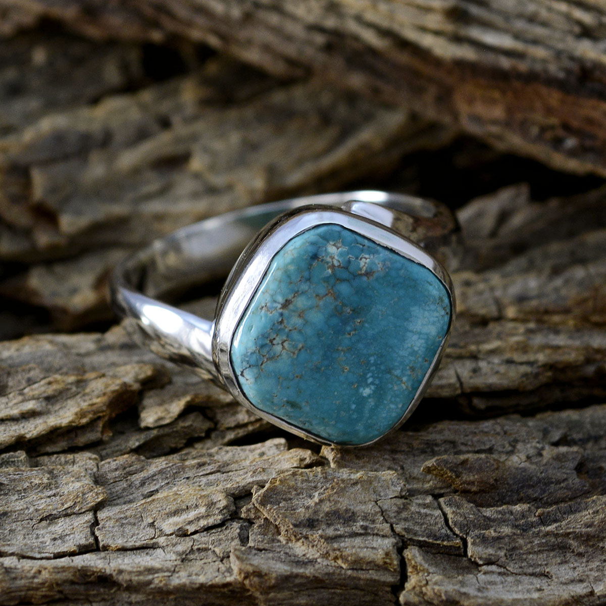 Turquoise Solitaire Moroccan 925 Sterling Silver Blue Gemstone Minimal Modern Ring Jewelry