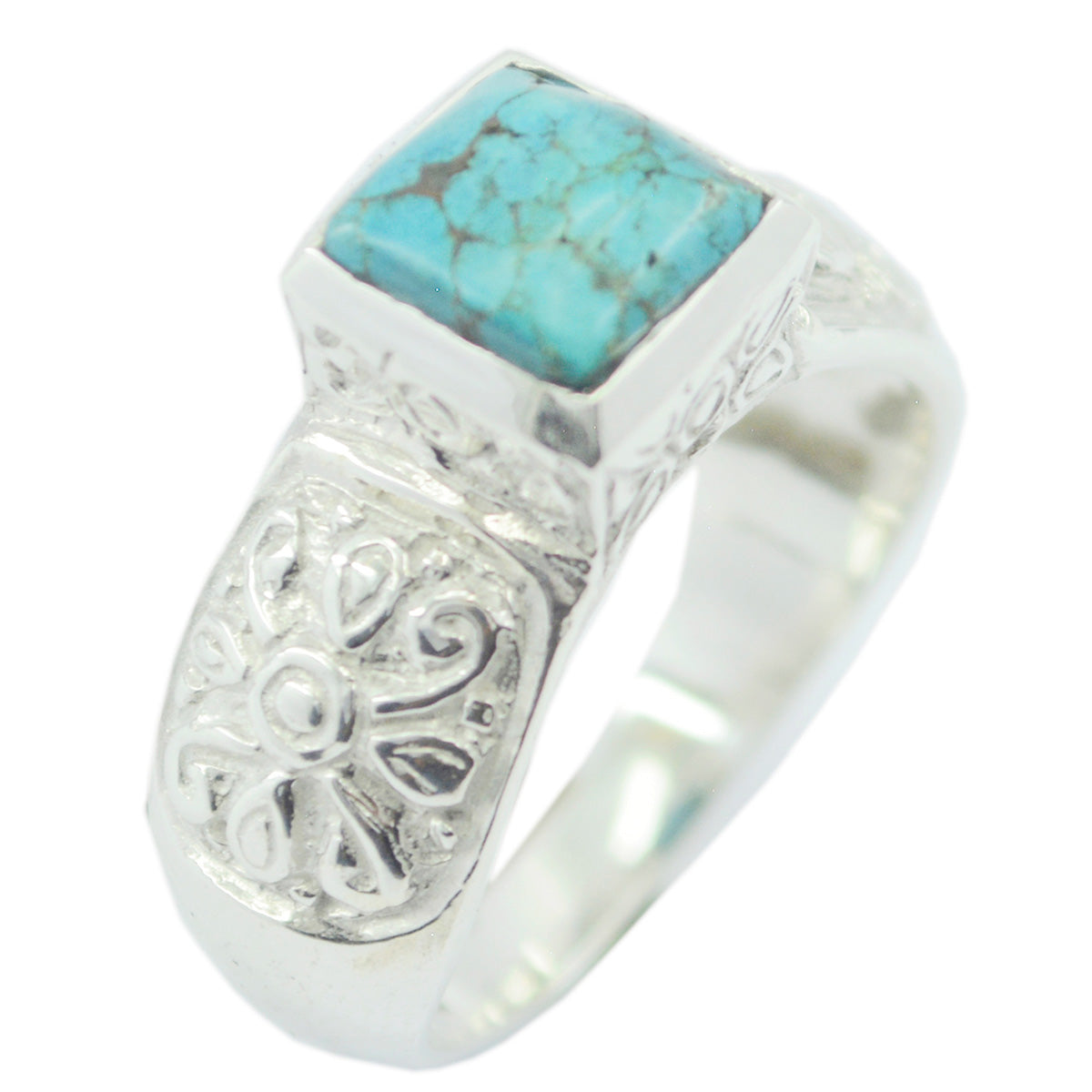 Turquoise Solitaire African 92.5 Silver Blue Gemstones Eye catching Art Deco Ring Jewellery Imagen principal del producto