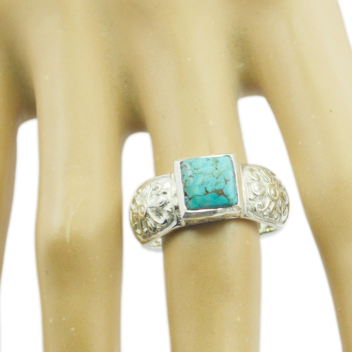 Turquoise Solitaire African 92.5 Silver Blue Gemstones Eye catching Art Deco Ring Jewellery