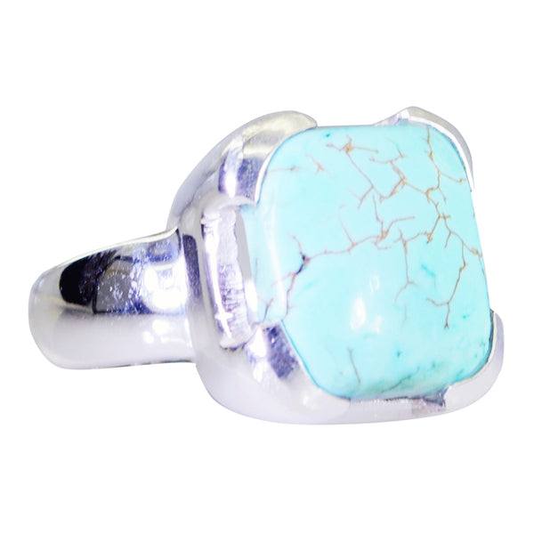 Turquoise Solitaire German 92.5 Silver Blue Gems Edgy Armor Ring Jewellery