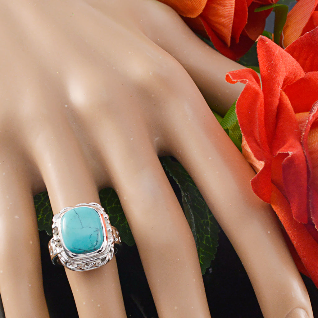 Turquoise Solitaire Italian 92.5 Silver Blue Gemstones Edgy Signet Ring Jewellery