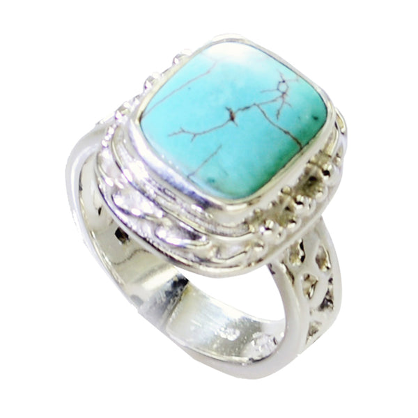 Turquoise Solitaire Italian 92.5 Silver Blue Gemstones Edgy Signet Ring Jewellery