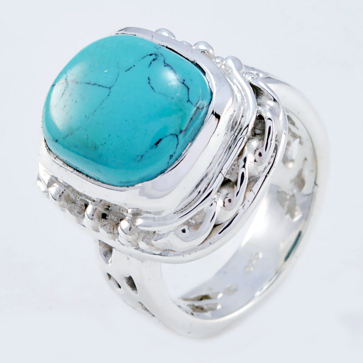 Turquoise Solitaire Italian 92.5 Silver Blue Gemstones Edgy Signet Ring Jewellery
