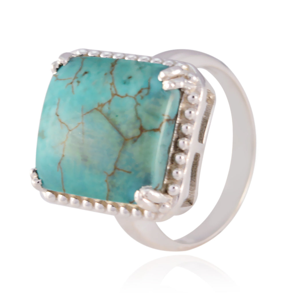 Turquoise Solitaire German Sterling Silver Blue Gemstone Mid weight Sophisticated Ring Jewelry