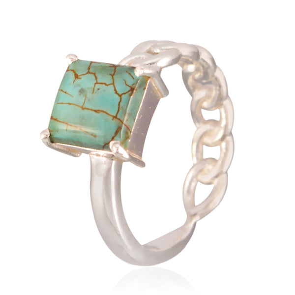 Turquoise Solitaire Japanese 92.5 Silver Blue Gems Whisper thin Feminine Ring Jewelry