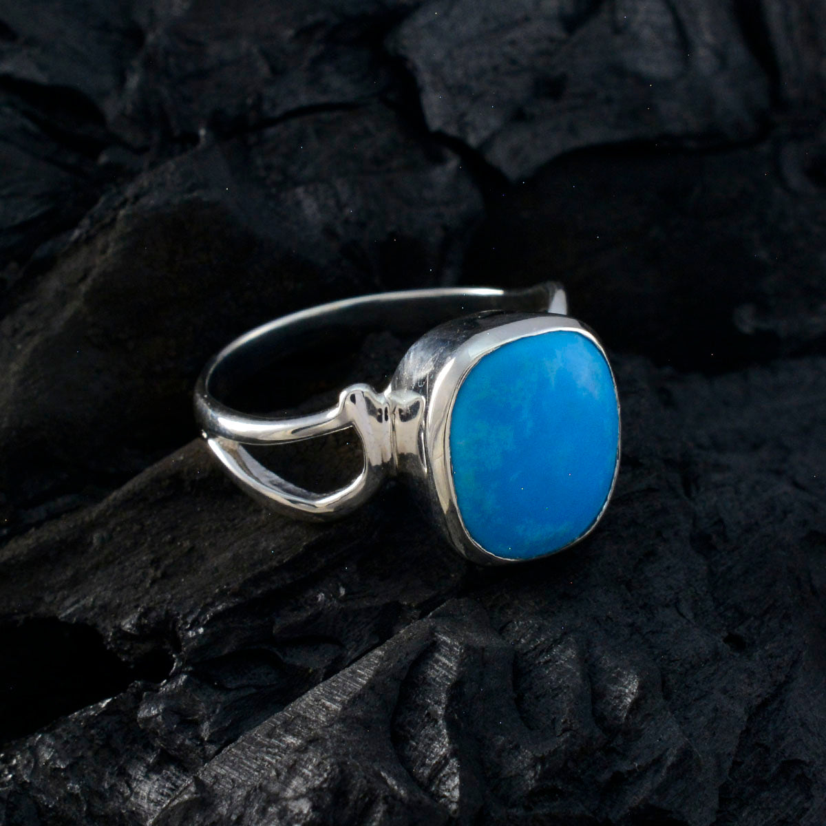 Turquoise Solitaire Egyptian 925 Sterling Silver Blue Gemstone Minimal Fairytale Ring Jewelry