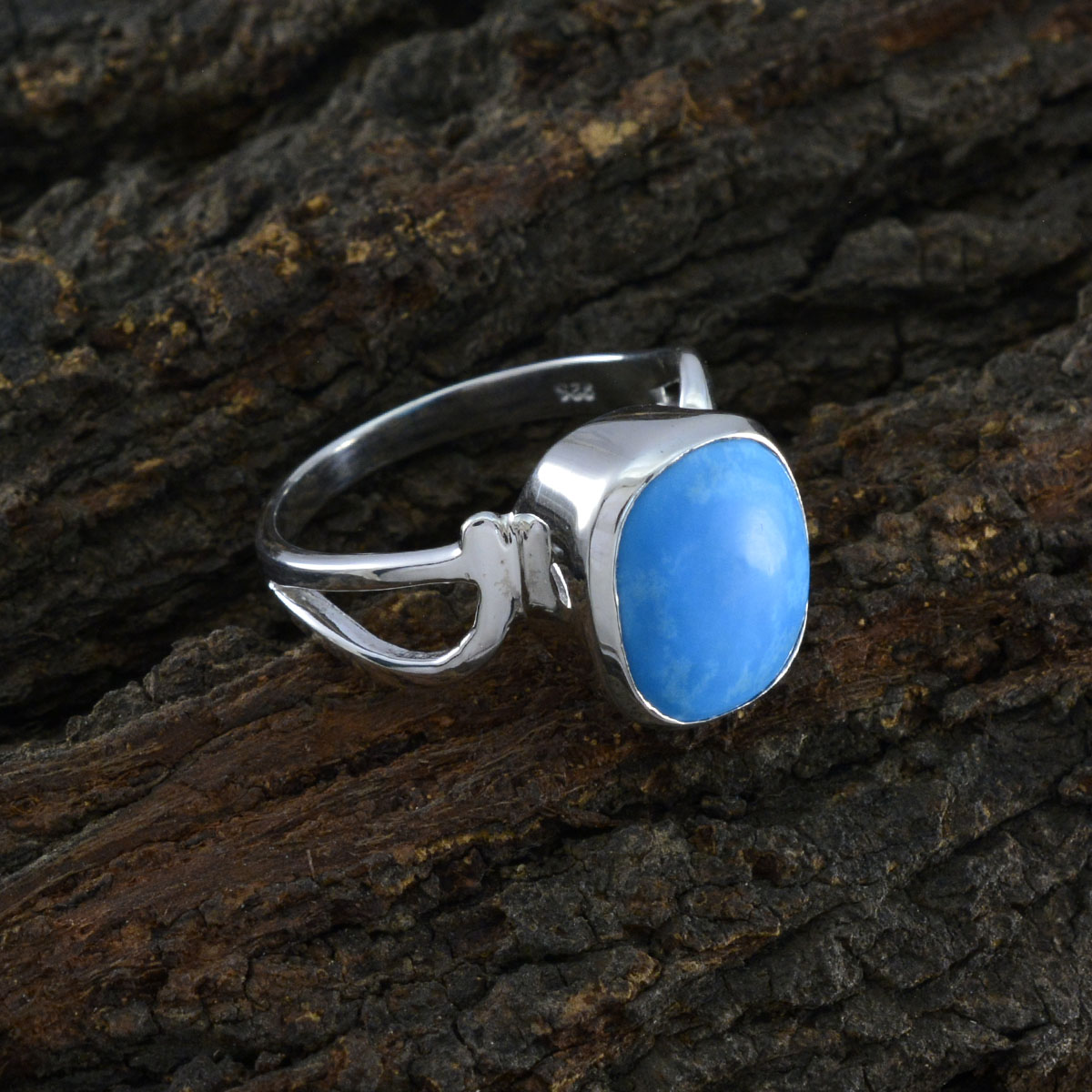 Turquoise Solitaire Egyptian 925 Sterling Silver Blue Gemstone Minimal Fairytale Ring Jewelry