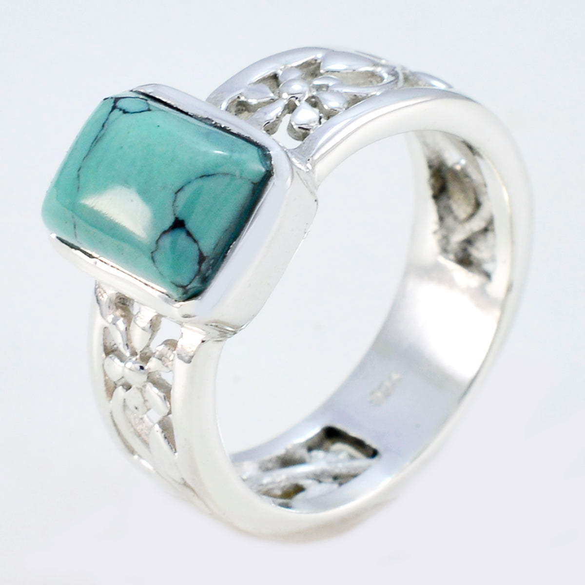 Turquoise Solitaire Egyptian 925 Silver Blue Gemstone Mid weight Art Deco Band Jewelry