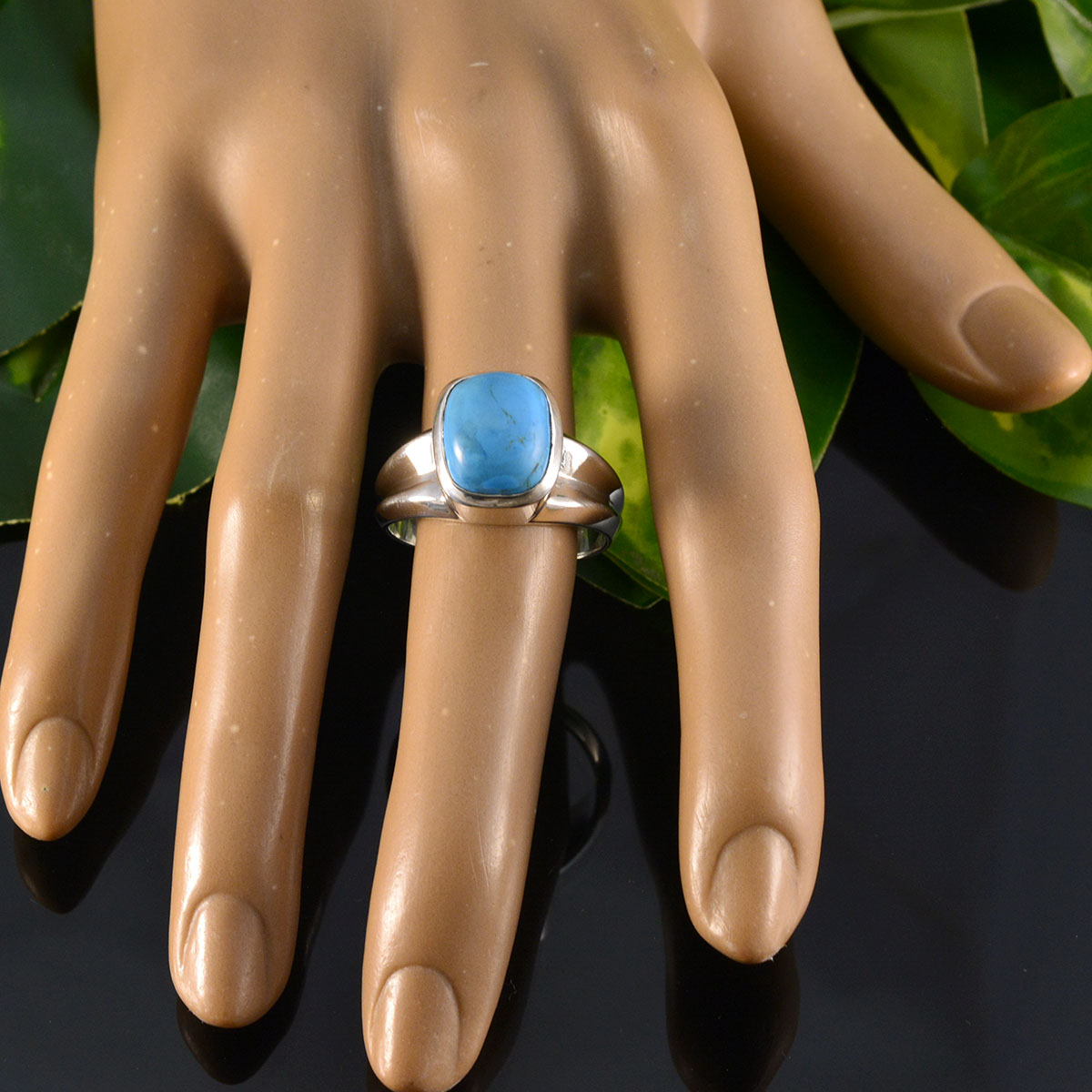 Turquoise Solitaire French Silver Blue Gemstones Versatile Contemporary Ring Jewellery