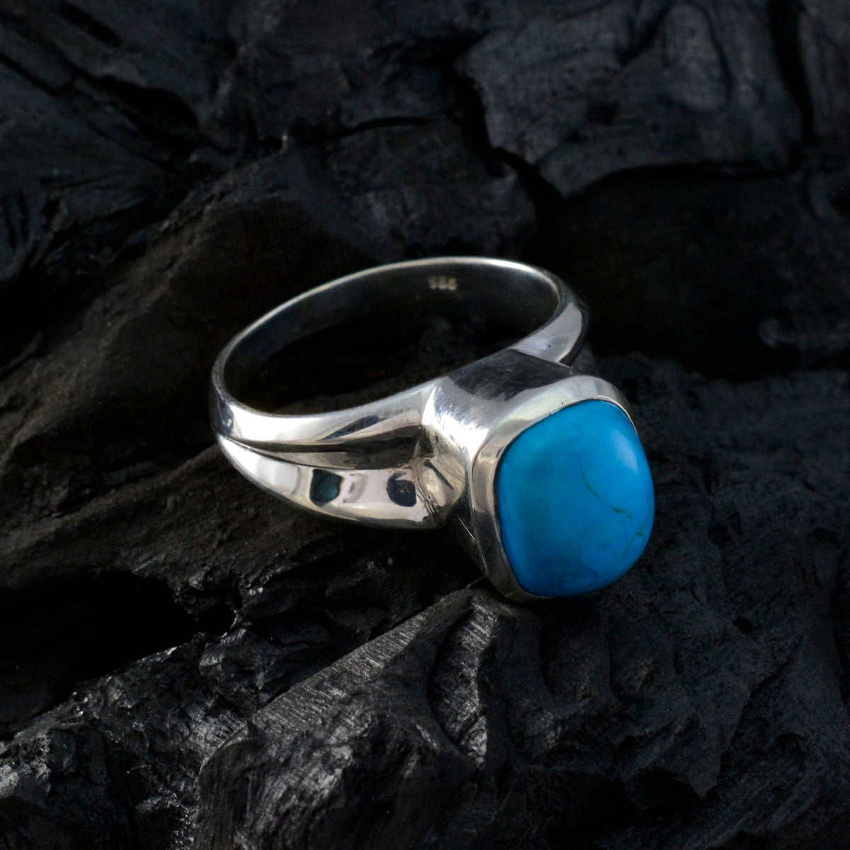 Turquoise Solitaire French Silver Blue Gemstones Versatile Contemporary Ring Jewellery