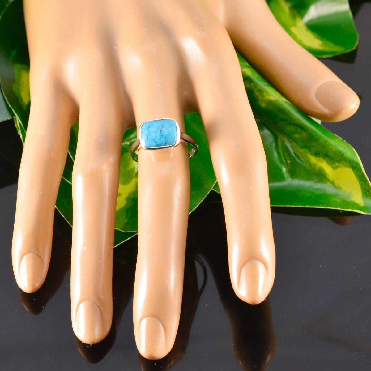 Turquoise Solitaire Indian 92.5 Silver Blue Gemstones Slim Contemporary Ring Jewellery
