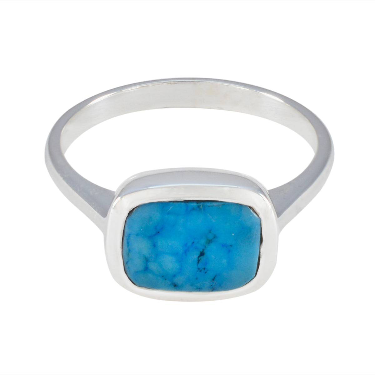 Turquoise Solitaire Indian 92.5 Silver Blue Gemstones Slim Contemporary Ring Jewellery