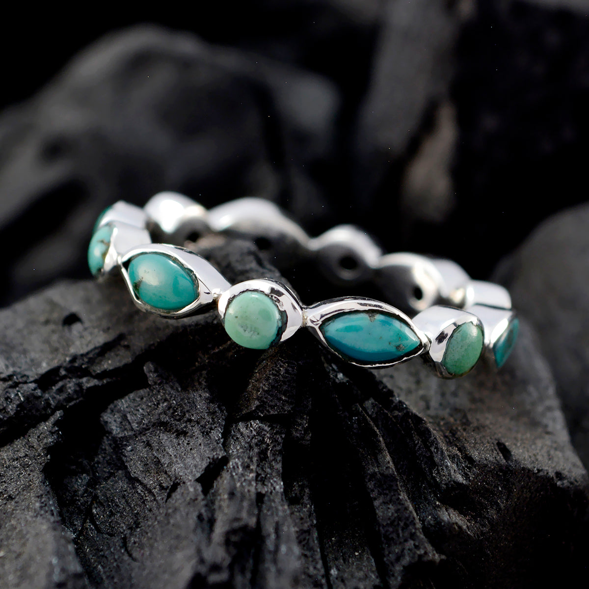 Turquoise multiple Turkish 925 Silver Blue Gemstone Delicate Eternity Band Jewelry